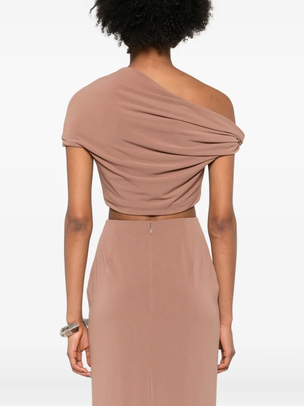 Paris Georgia Ida Draped Short-sleeve Top In Nude