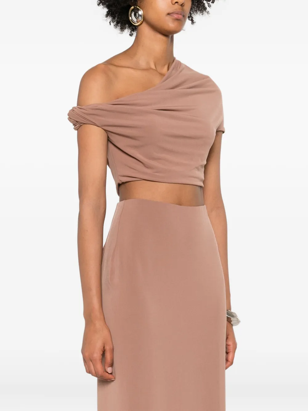 Paris Georgia Ida Draped Short-sleeve Top In Nude