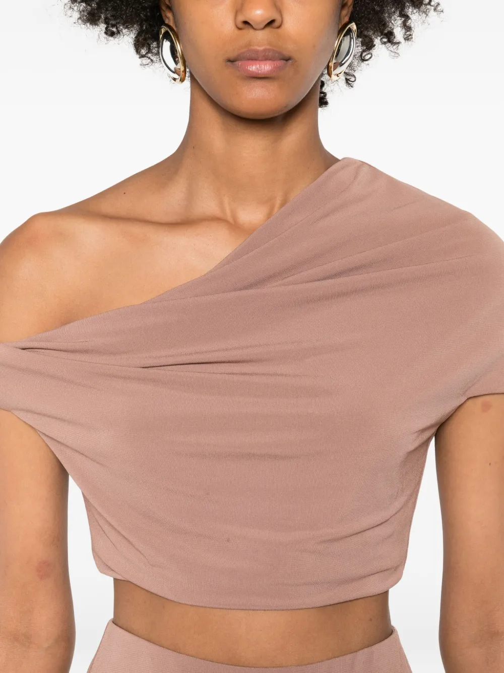 Paris Georgia Ida Draped Short-sleeve Top In Nude