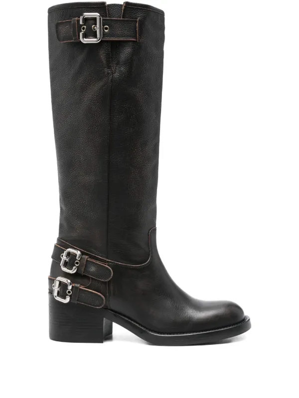 Chloé Buckle-detail Leather Boots in Black