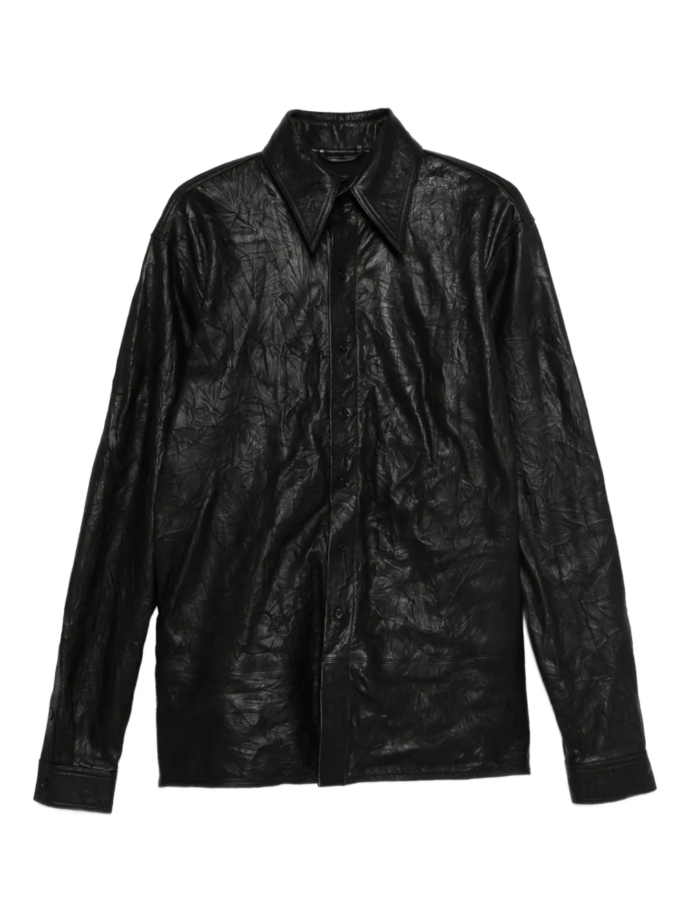LỰU ĐẠN crumpled leather shirt - ブラック LỰU ĐẠN crumpled leather shirt - ブラック