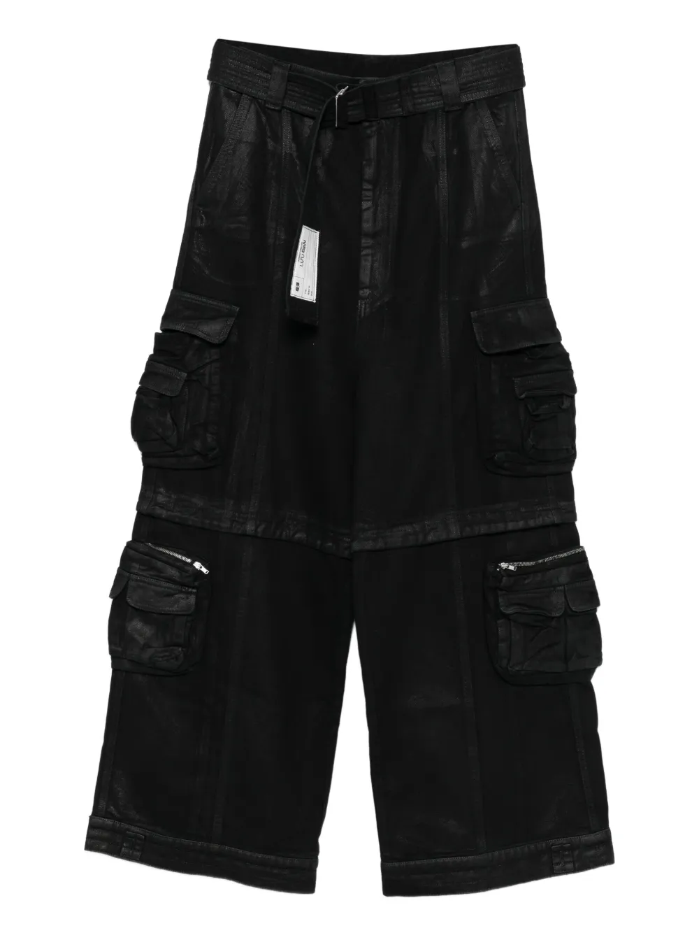 LỰU ĐẠN coated-finish cargo jeans | Black | Image 1