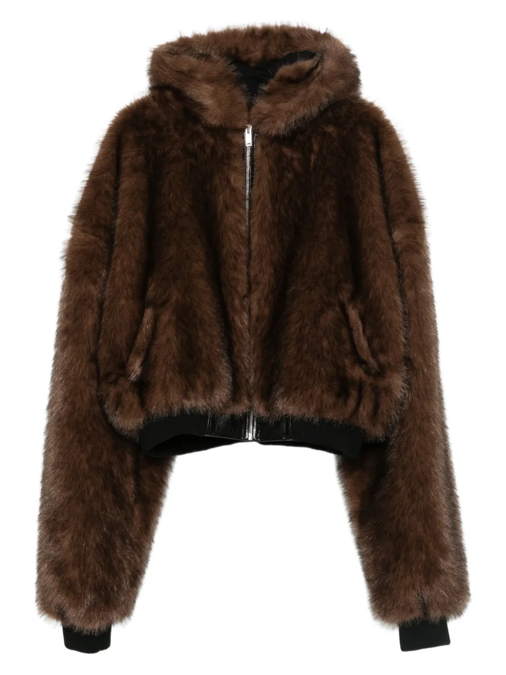 LỰU ĐẠN hooded faux-fur jacket | Brown | Image 1