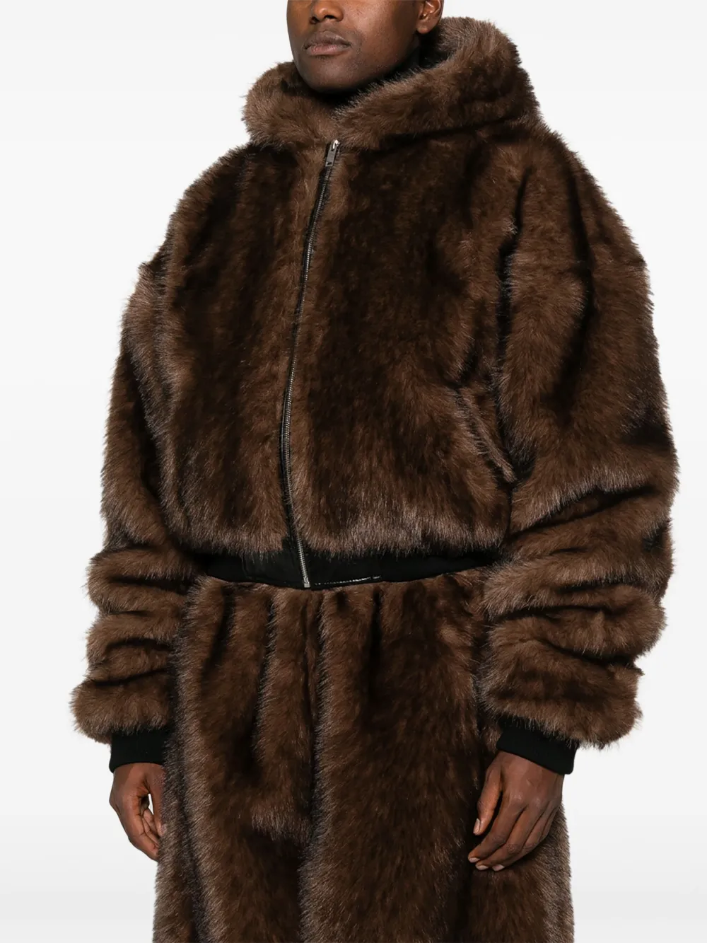  LỰu ĐẠn Hooded Faux-fur Jacket - Brown 