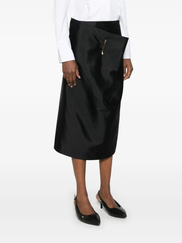 Carven Fold Front Midi Skirt | Black | FARFETCH UK
