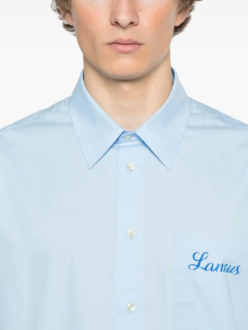Laneus Overhemd met logoprint Blauw