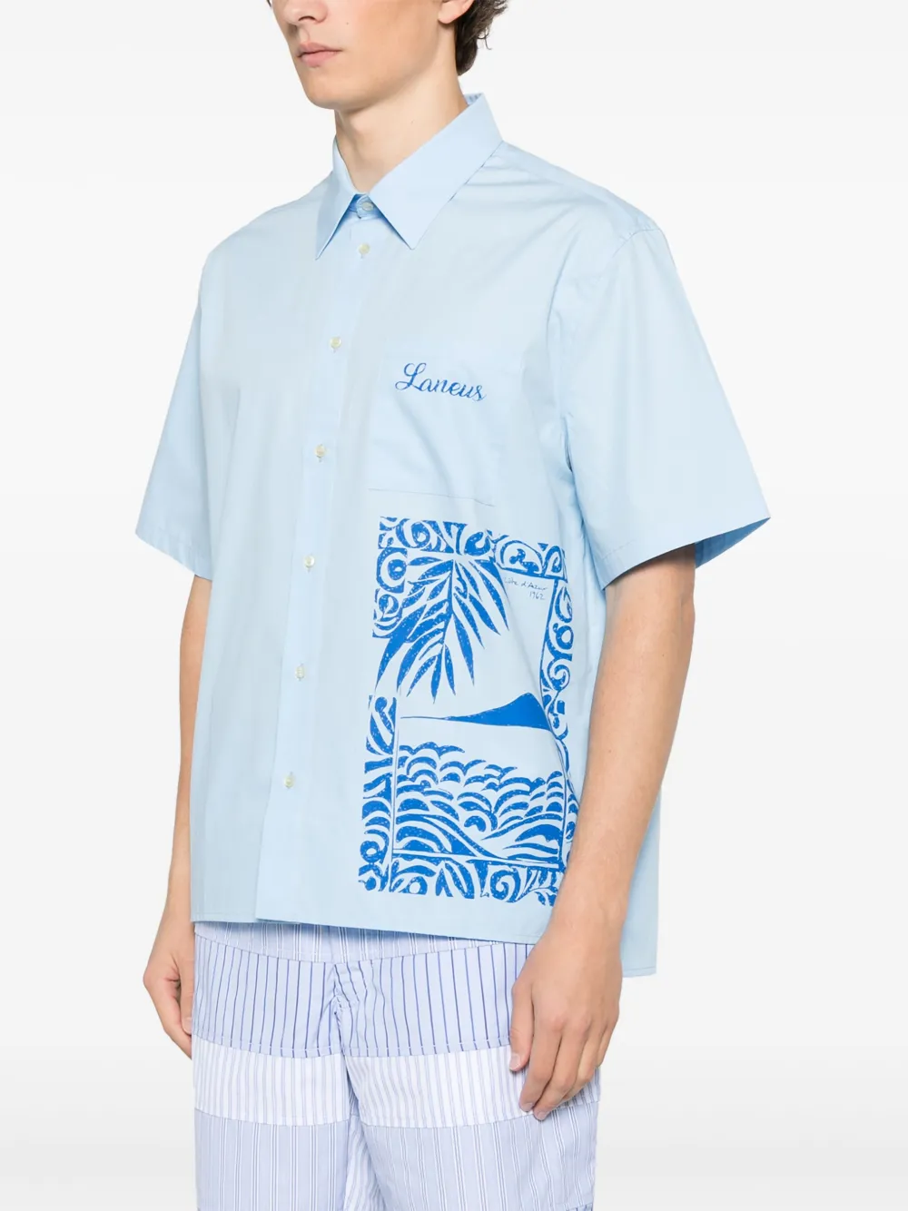 Laneus Overhemd met logoprint Blauw