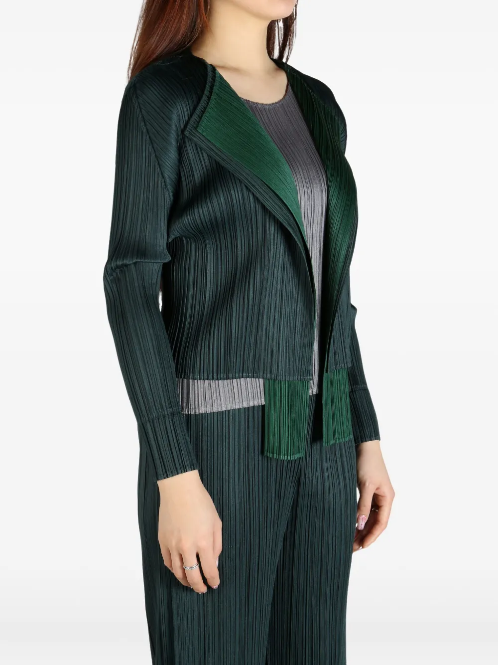 Pleats Please Issey Miyake long sleeve cardigan Groen