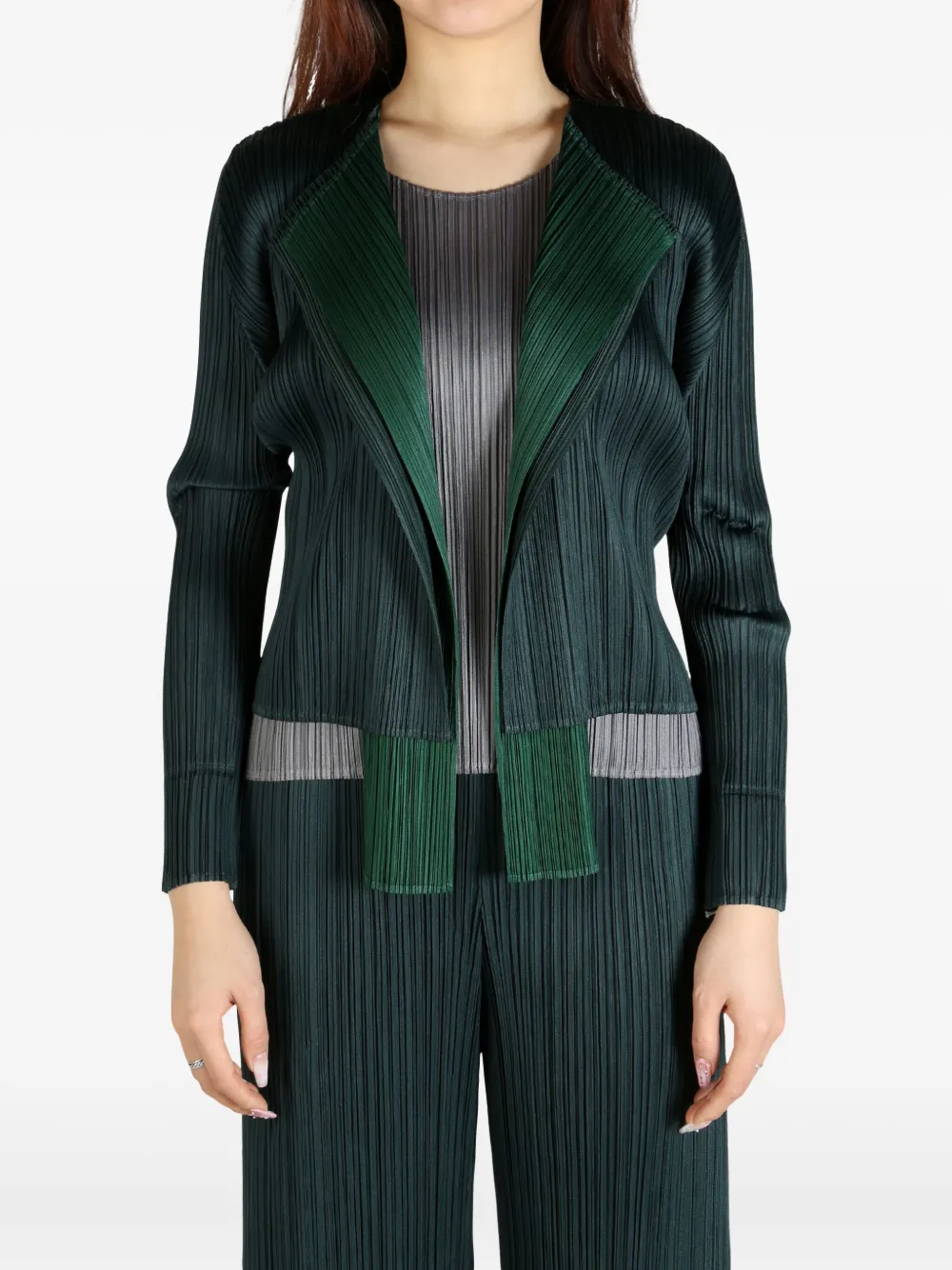Pleats Please Issey Miyake long sleeve cardigan Groen