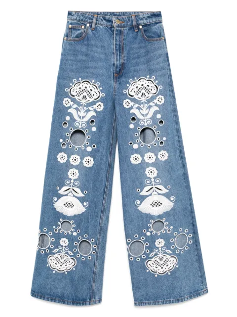Cynthia Rowley embroidered wide-leg jeans