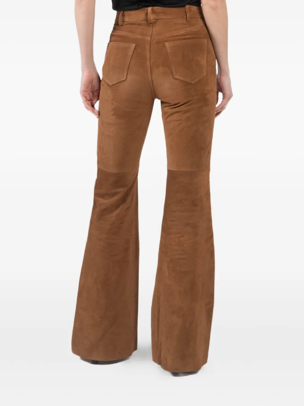 Shop Nili Lotan Roe Flared Suede Trousers In Brown