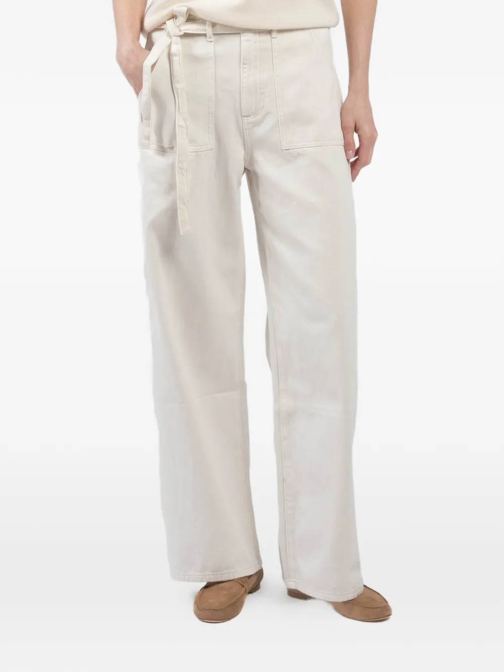 Le Jean tie-waist patch-pocket jeans - Bianco