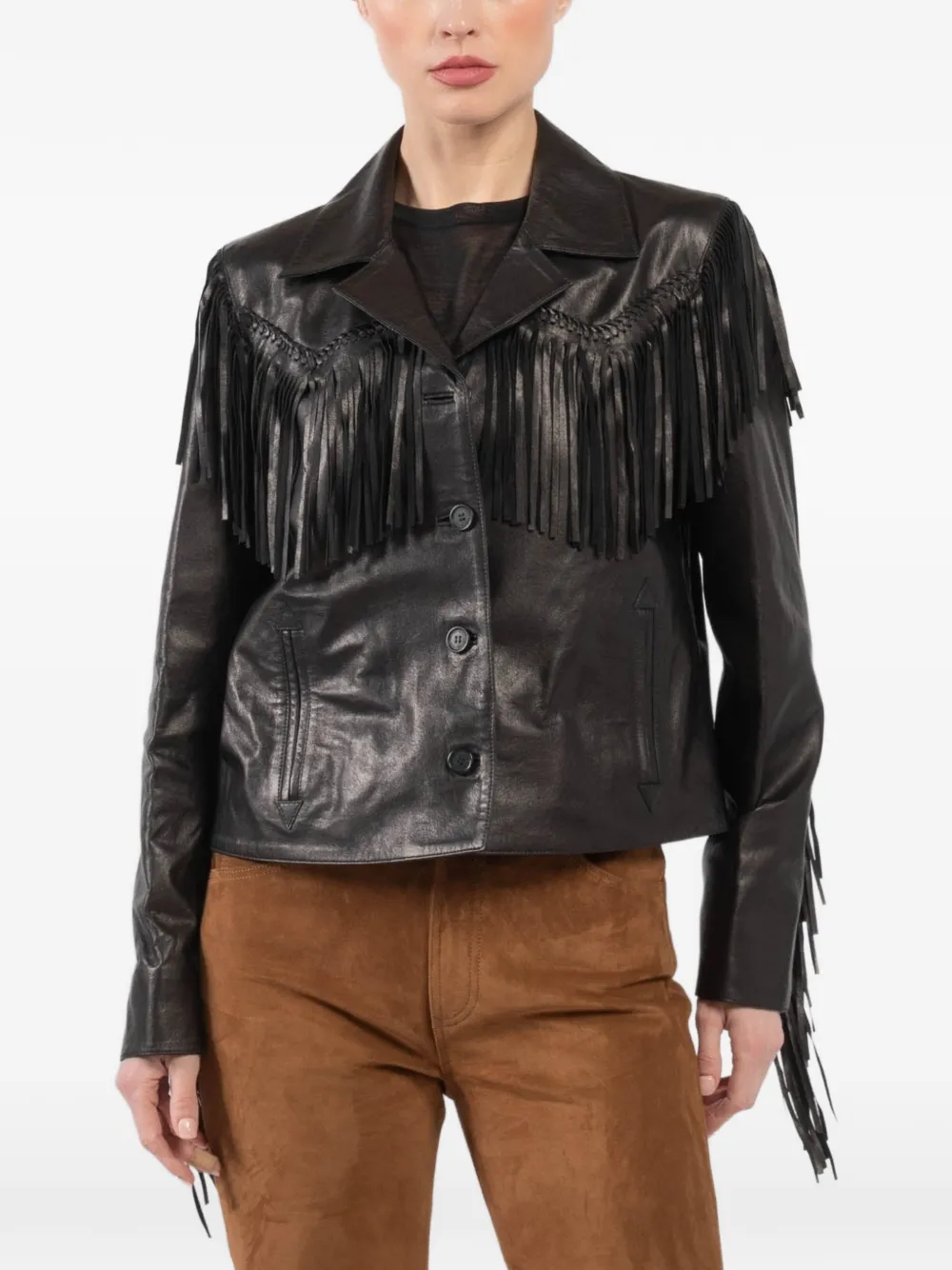 Nili Lotan Eloi fringed-detail leather jacket - Nero