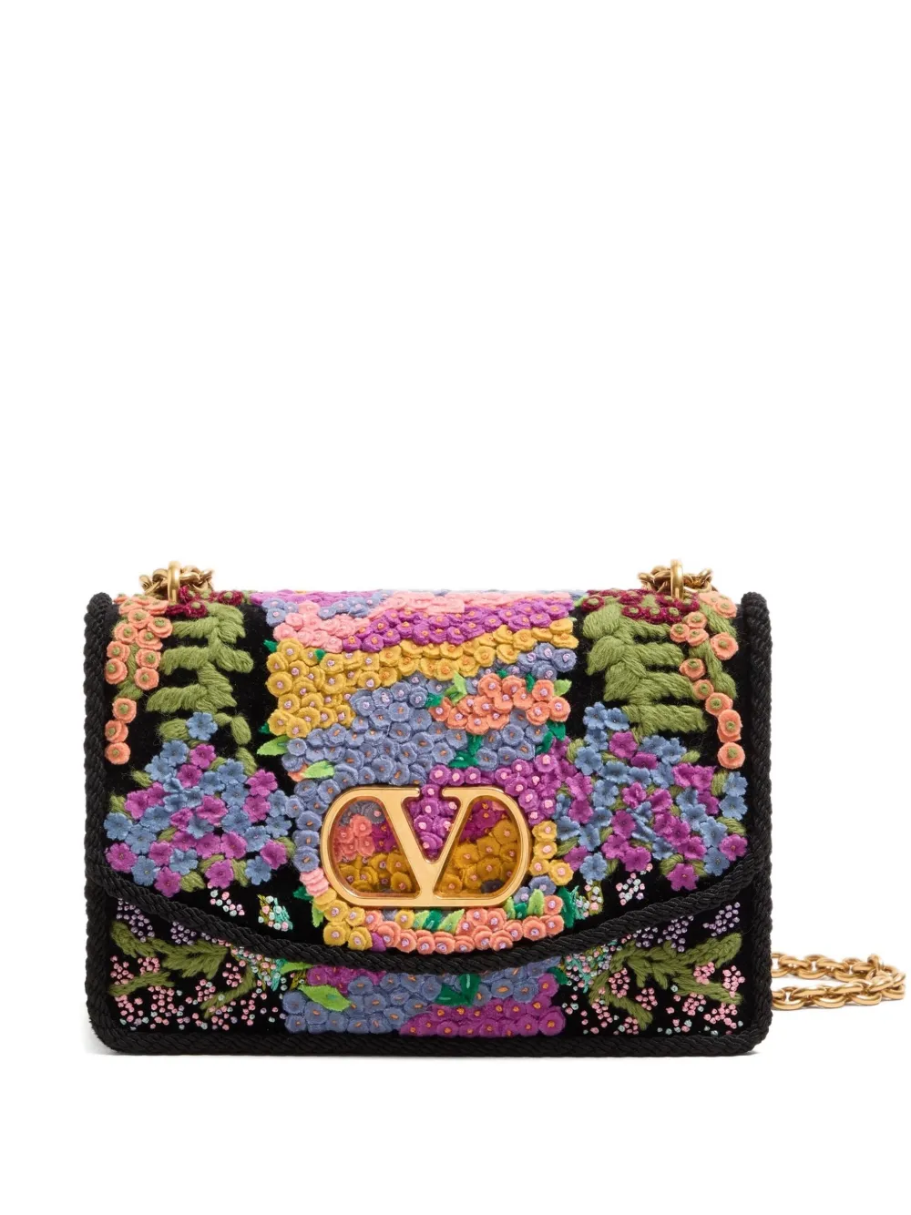 Valentino Floral Embroidered Mini Shoulder Bag In Purple