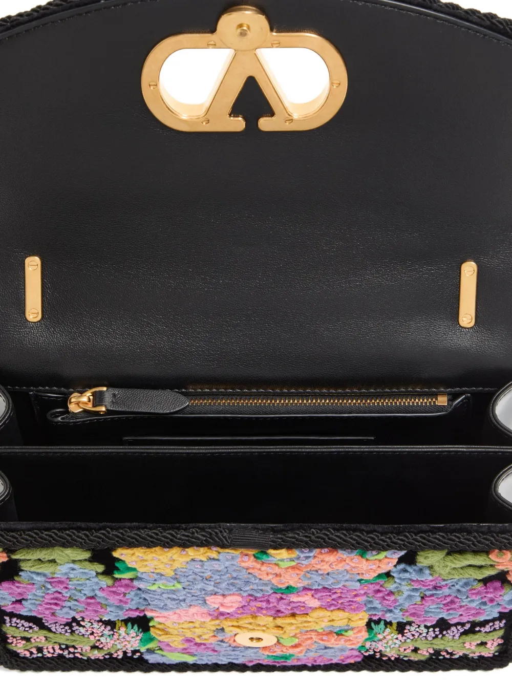 Valentino Floral Embroidered Mini Shoulder Bag In Purple