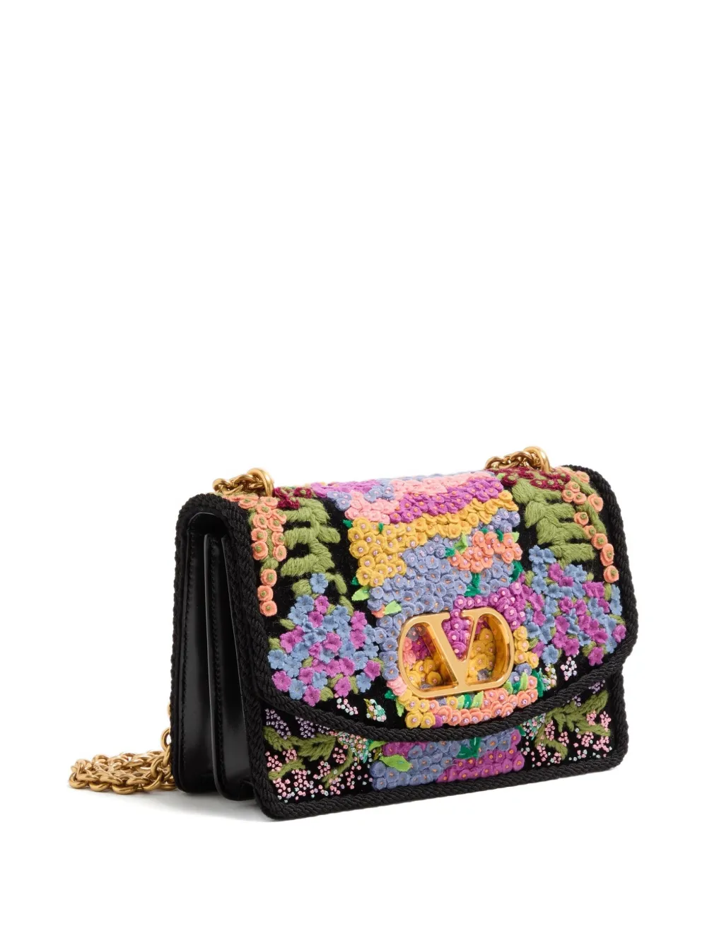 Valentino Floral Embroidered Mini Shoulder Bag In Purple