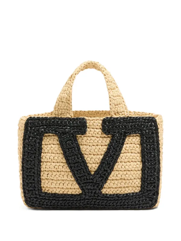 Valentino Garavani Small Viva Superstar Raffia Tote Bag Neutrals