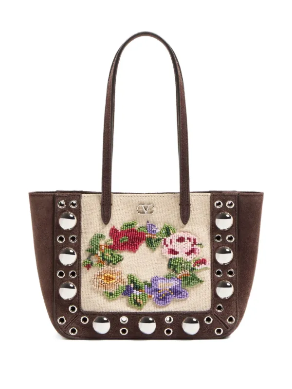【VIP価格】VALENTINO Embroidered Nellcote Tote Bag Valentino Garavani Nellcôte Embroidered Tote Bag | Brown