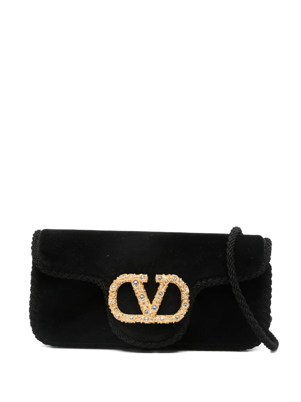 Valentino Garavani Locò Jewel-embellished Velvet Clutch In Black