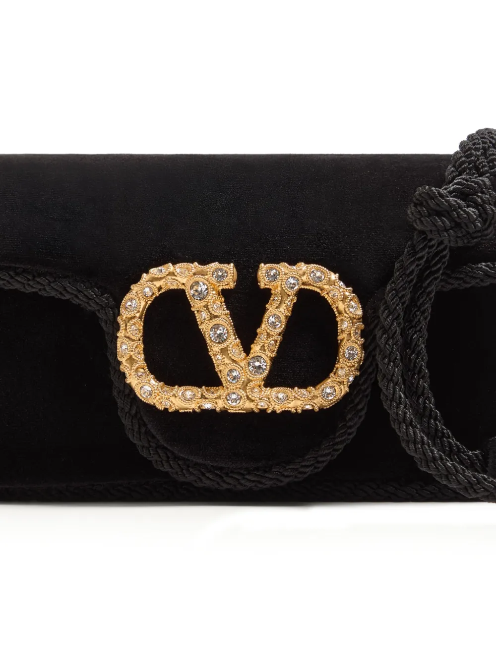 Valentino Garavani Locò fluwelen clutch verfraaid met kristallen Zwart