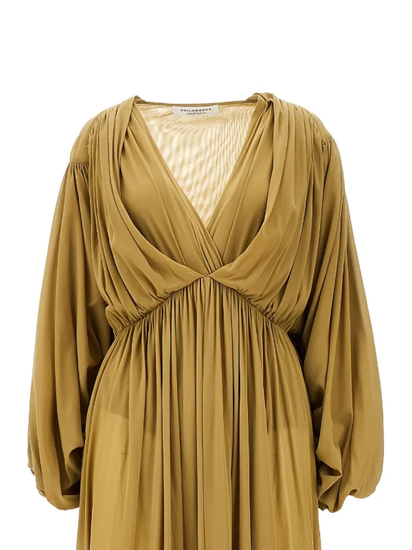 brown puff sleeve maxi dress Monroe Travel Jersey Twist Front Midi Dress main image 1