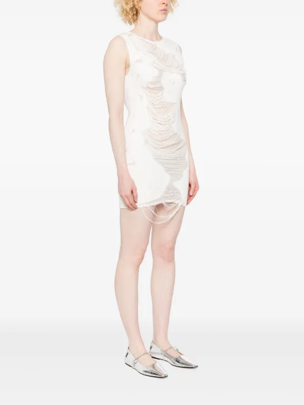 MM6 Maison Margiela Distressed Mini Dress | White | FARFETCH