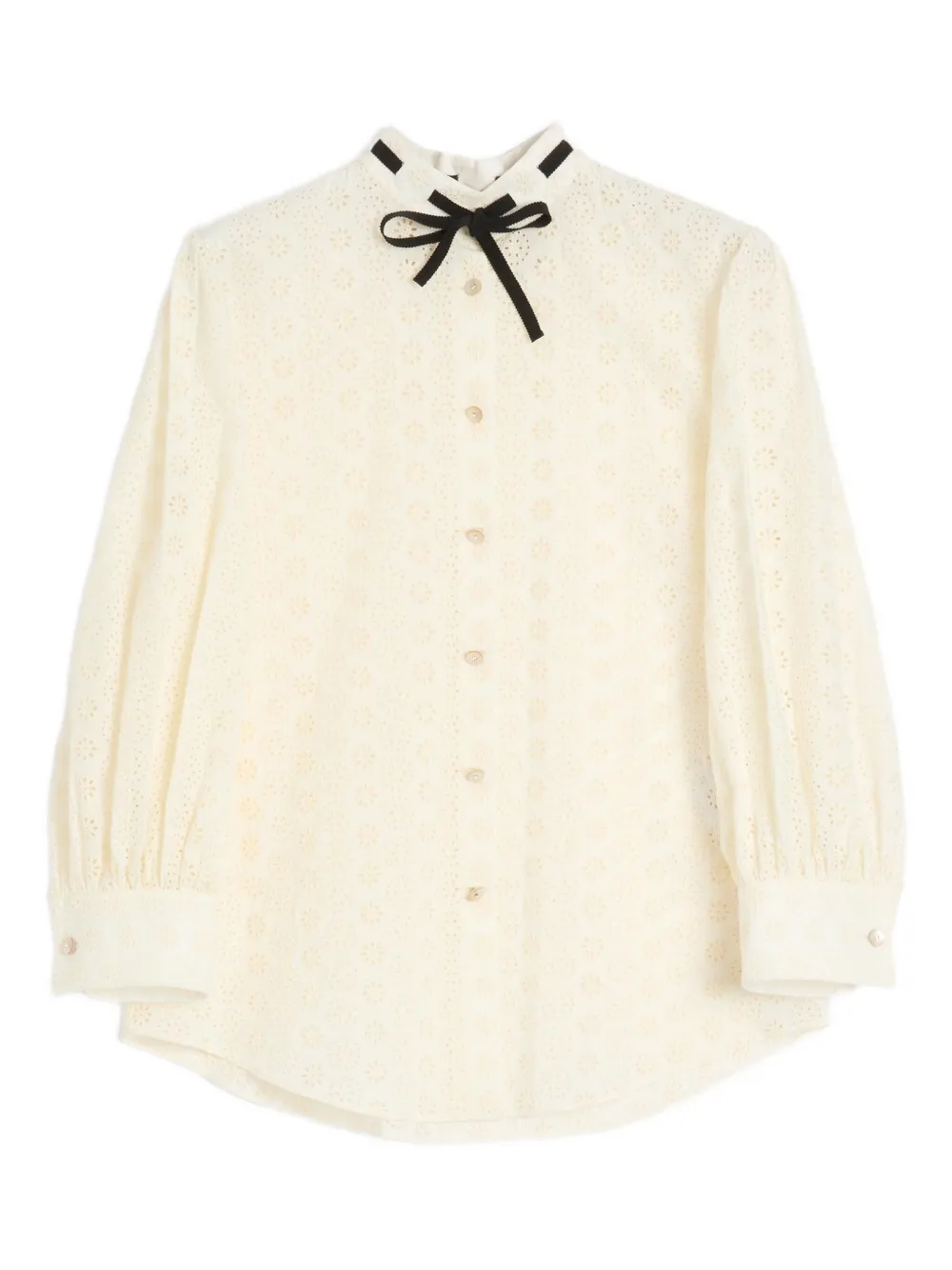 Valentino Daisy Polka-dot Sangallo Button-down Shirt In Neutral