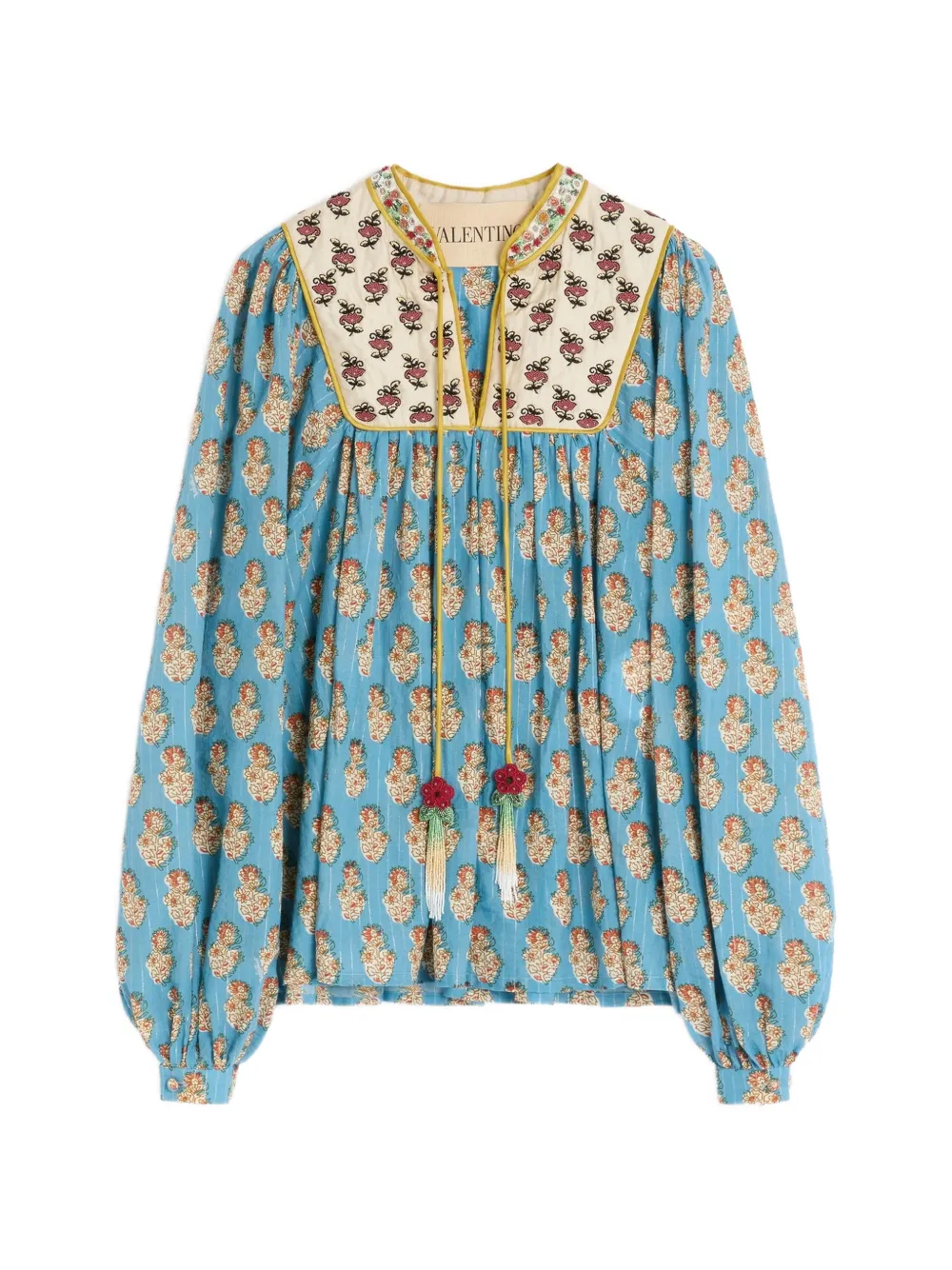 Valentino Garavani cotton and lurex top with embroidered Petales D’amour print – Blue