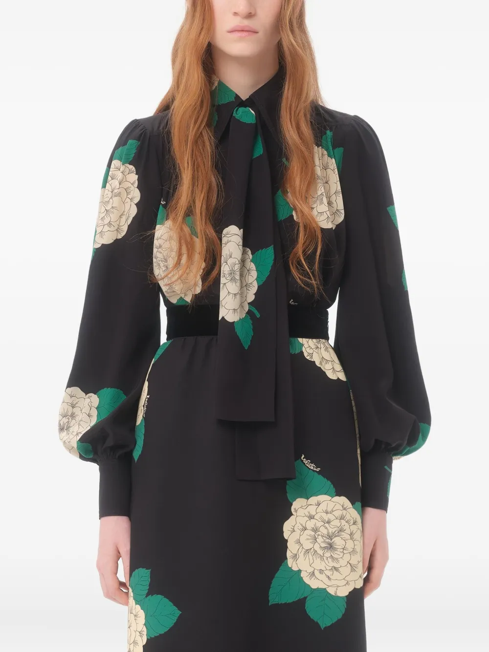 Valentino Crepe De Chine Shirt With Apres L'hiver Print In Black