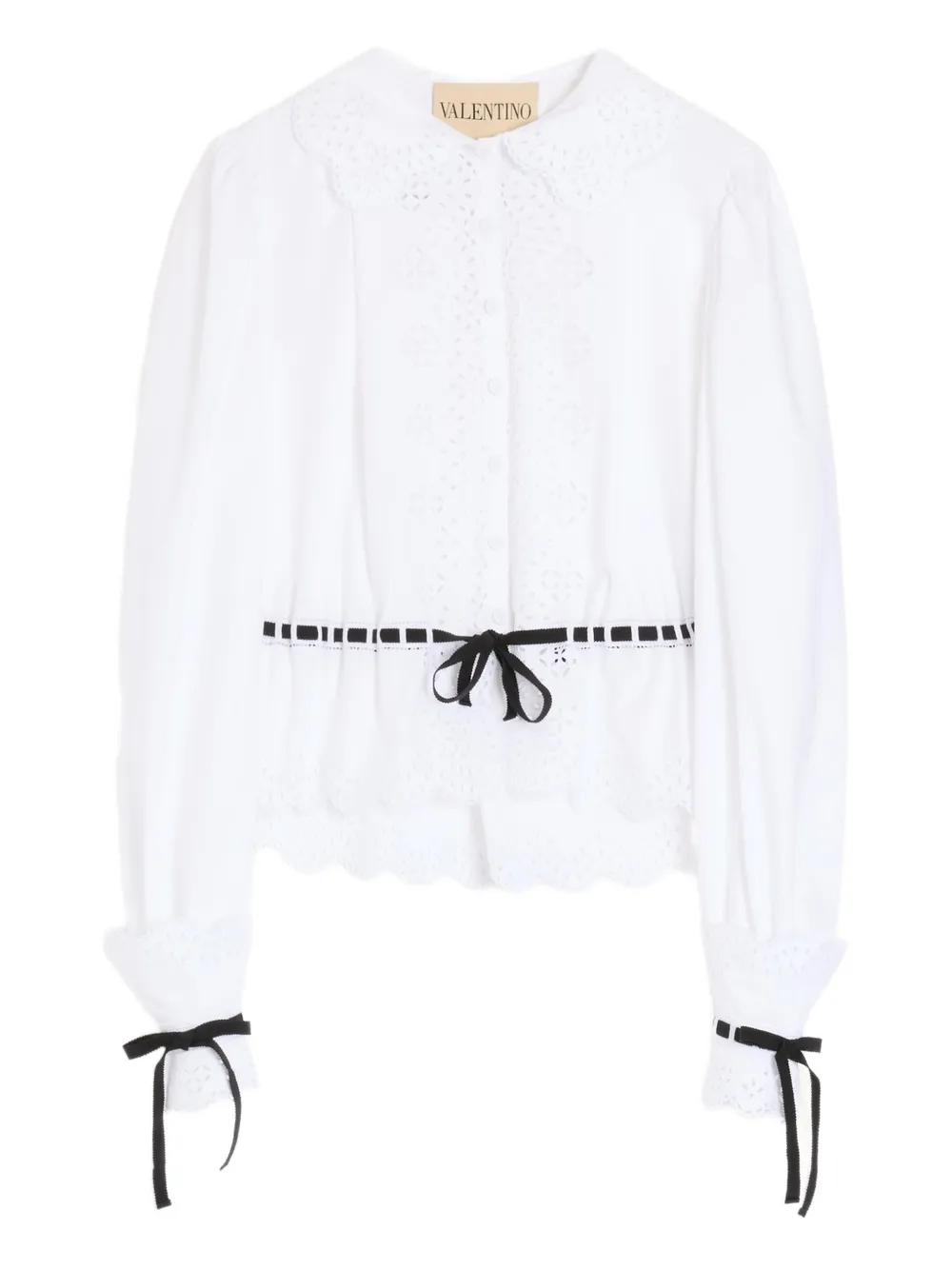 Valentino Garavani sangallo-embroidered ribbon-detailed shirt - Weiß