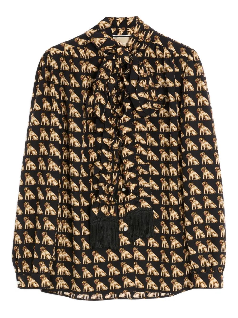 Valentino Garavani Blouse met olifantprint en strikhals Zwart