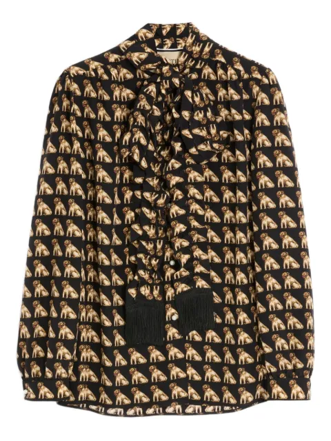 Valentino Garavani elephant print bow neck blouse