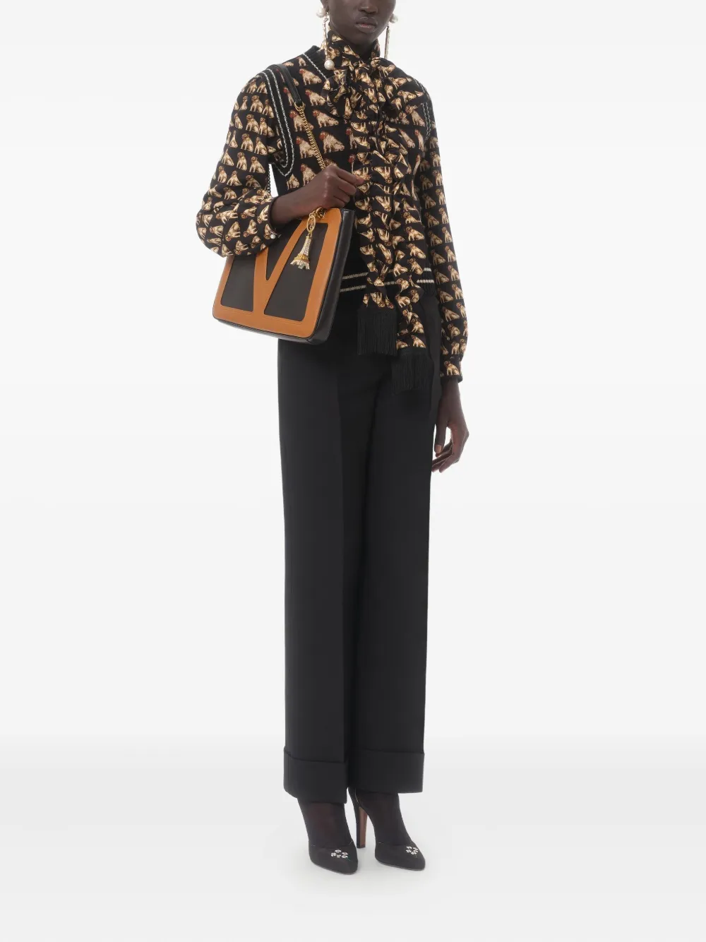 Valentino Garavani Blouse met olifantprint en strikhals Zwart