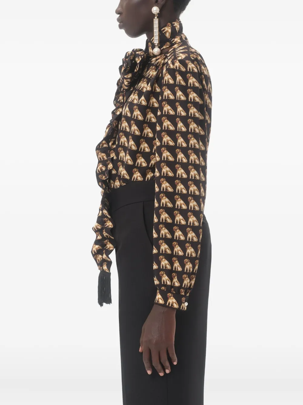 Valentino Garavani Blouse met olifantprint en strikhals Zwart