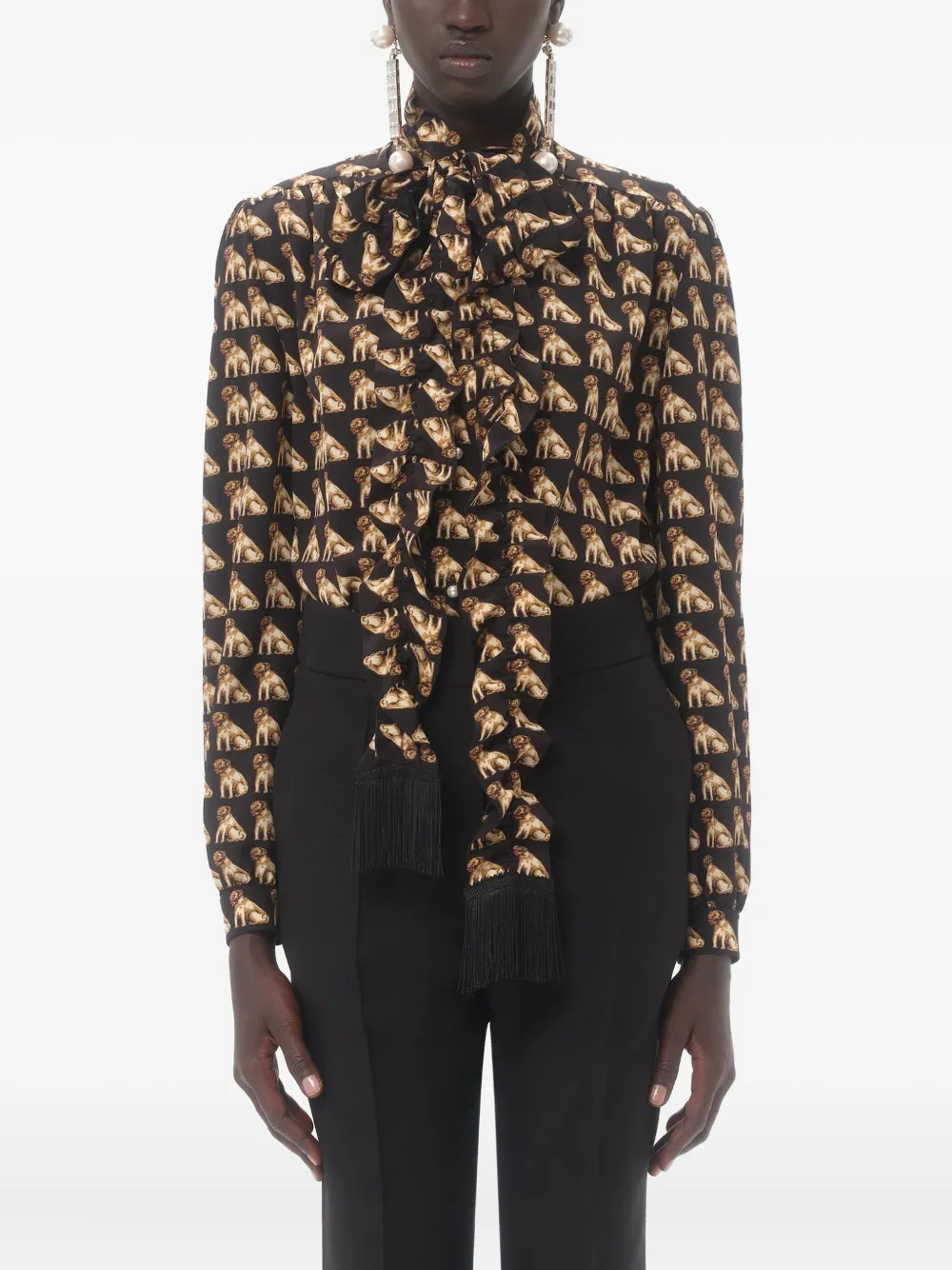 Valentino Garavani Blouse met olifantprint en strikhals Zwart