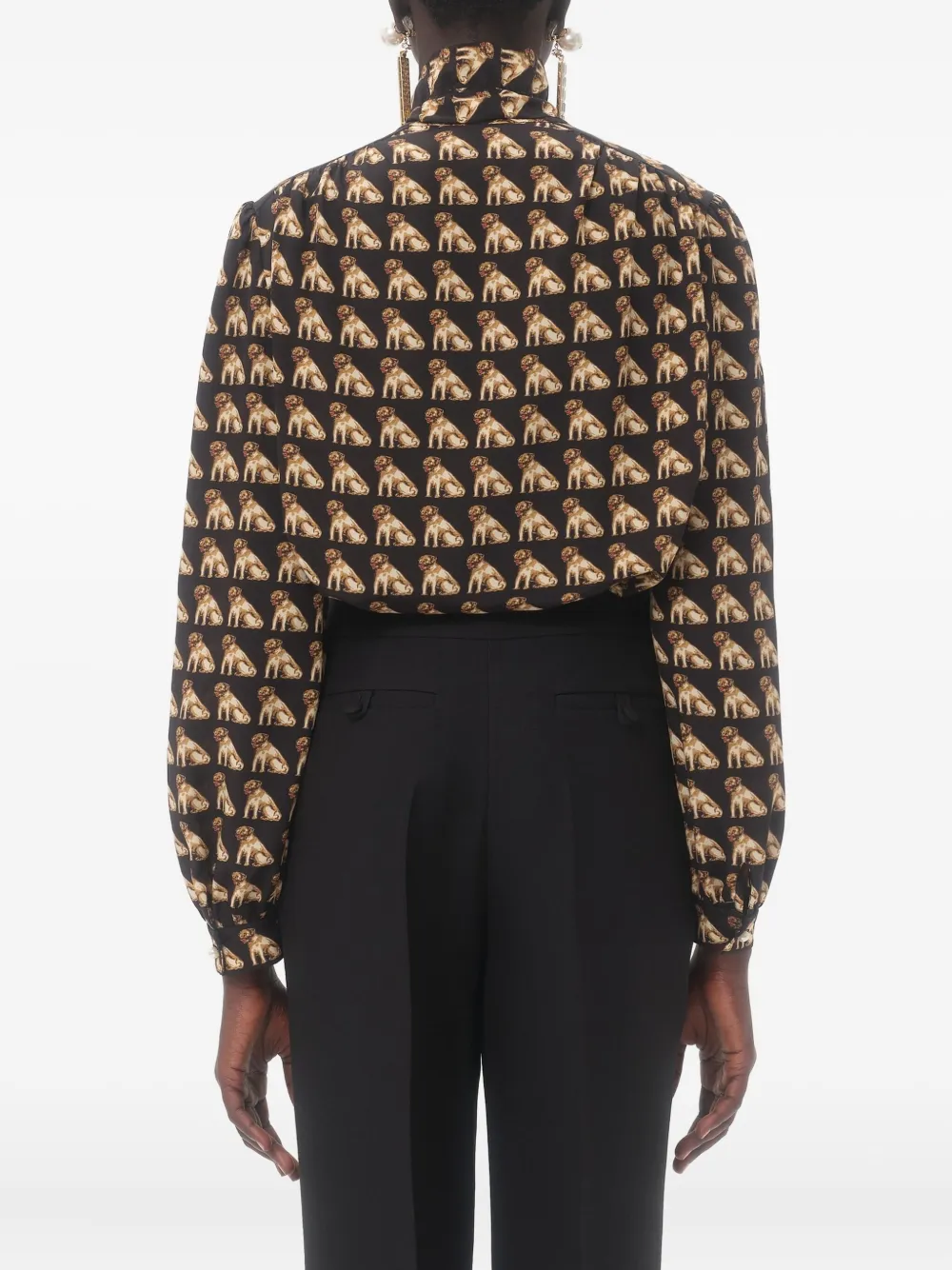 Valentino Garavani Blouse met olifantprint en strikhals Zwart