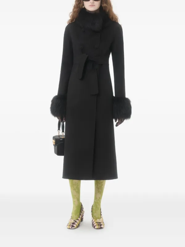 Valentino Garavani Faux fur-trimmed double-breasted Coat