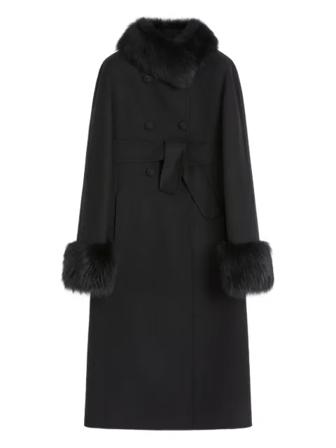 Valentino Garavani faux fur-trimmed double-breasted coat