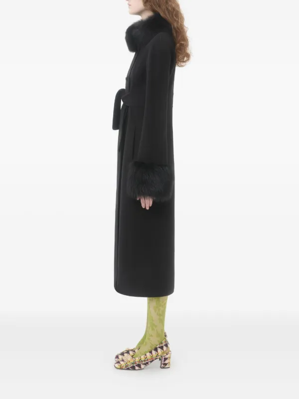 Valentino Garavani Faux fur-trimmed double-breasted Coat | Black