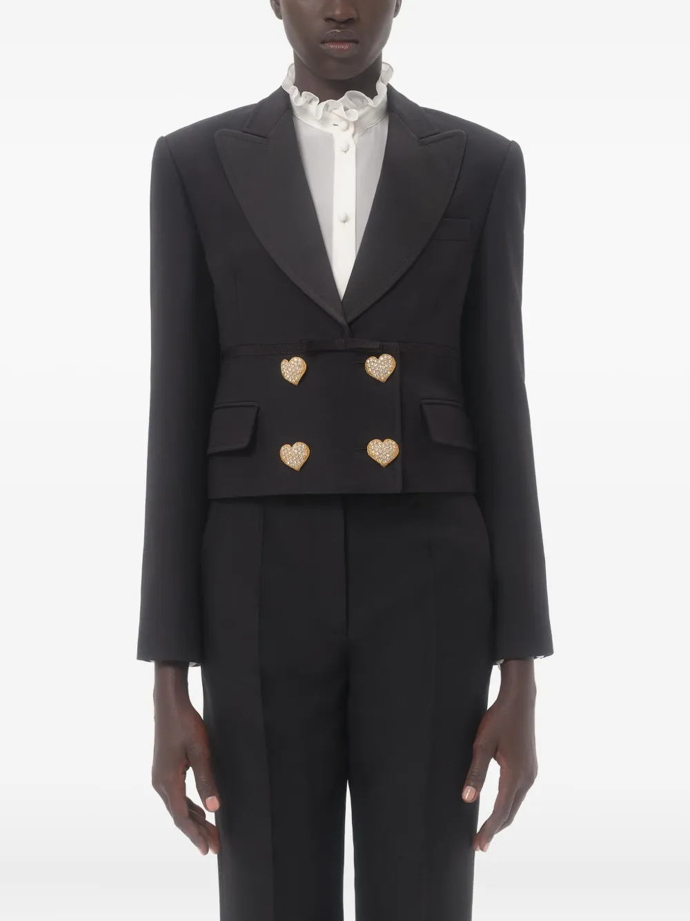 Valentino Garavani Cropped blazer met dubbele rij knopen Zwart