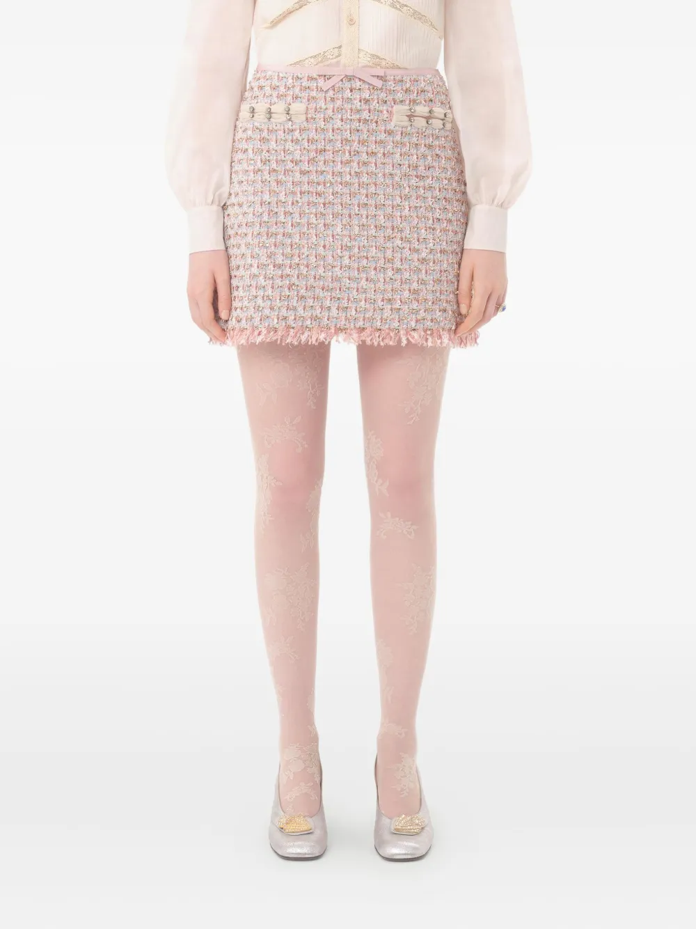 Valentino Garavani Tweed mini-rok met lint Roze