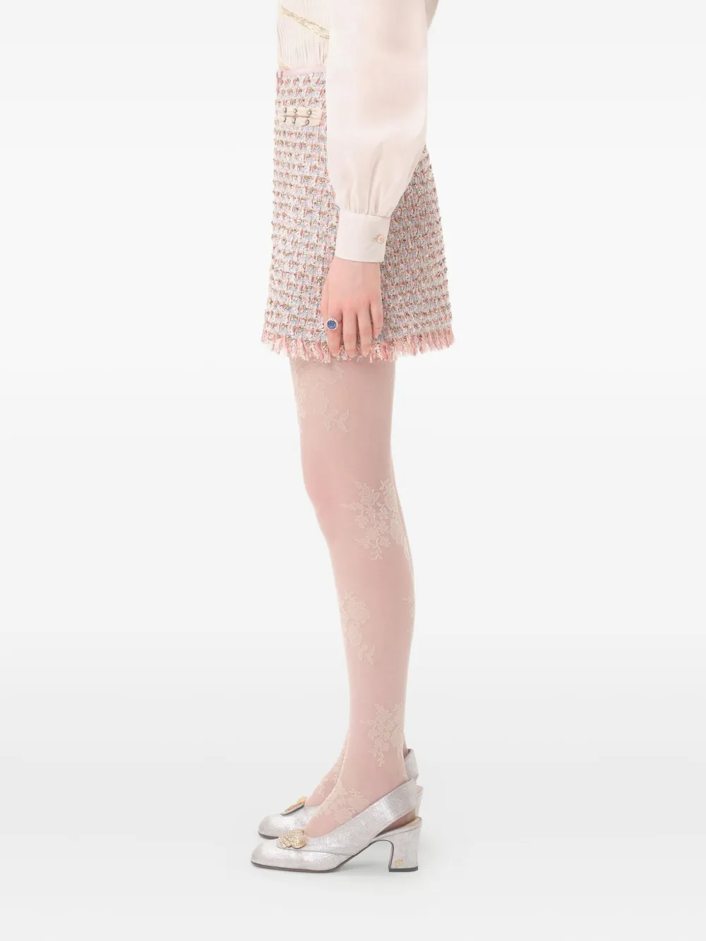 Valentino Garavani Tweed mini-rok met lint Roze