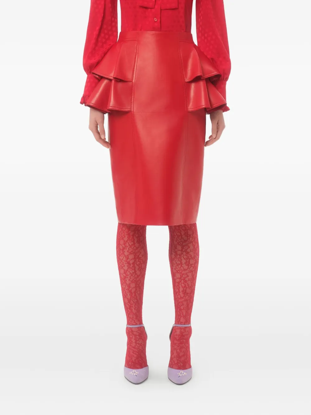 Valentino Garavani Leren midi-rok Rood