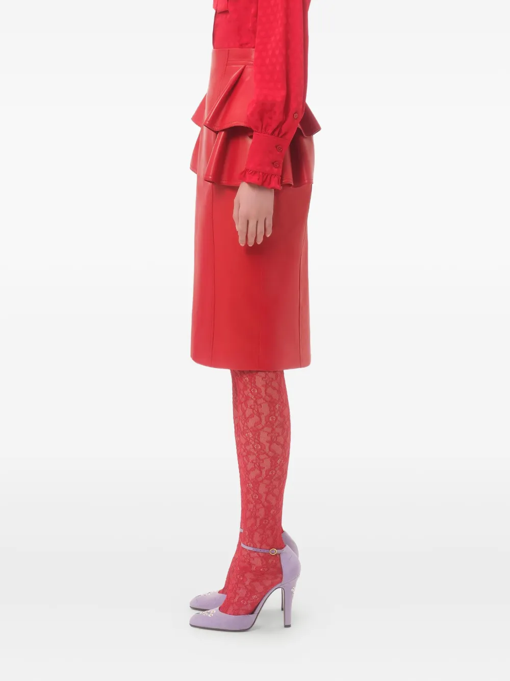 Valentino Garavani Leren midi-rok Rood