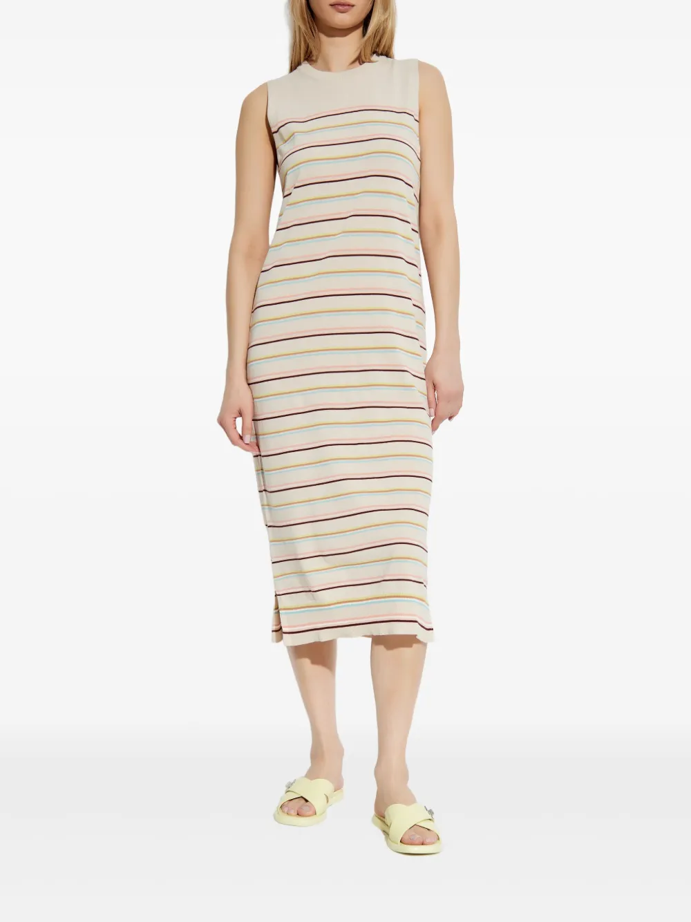 PS Paul Smith Gestreepte midi-jurk Beige