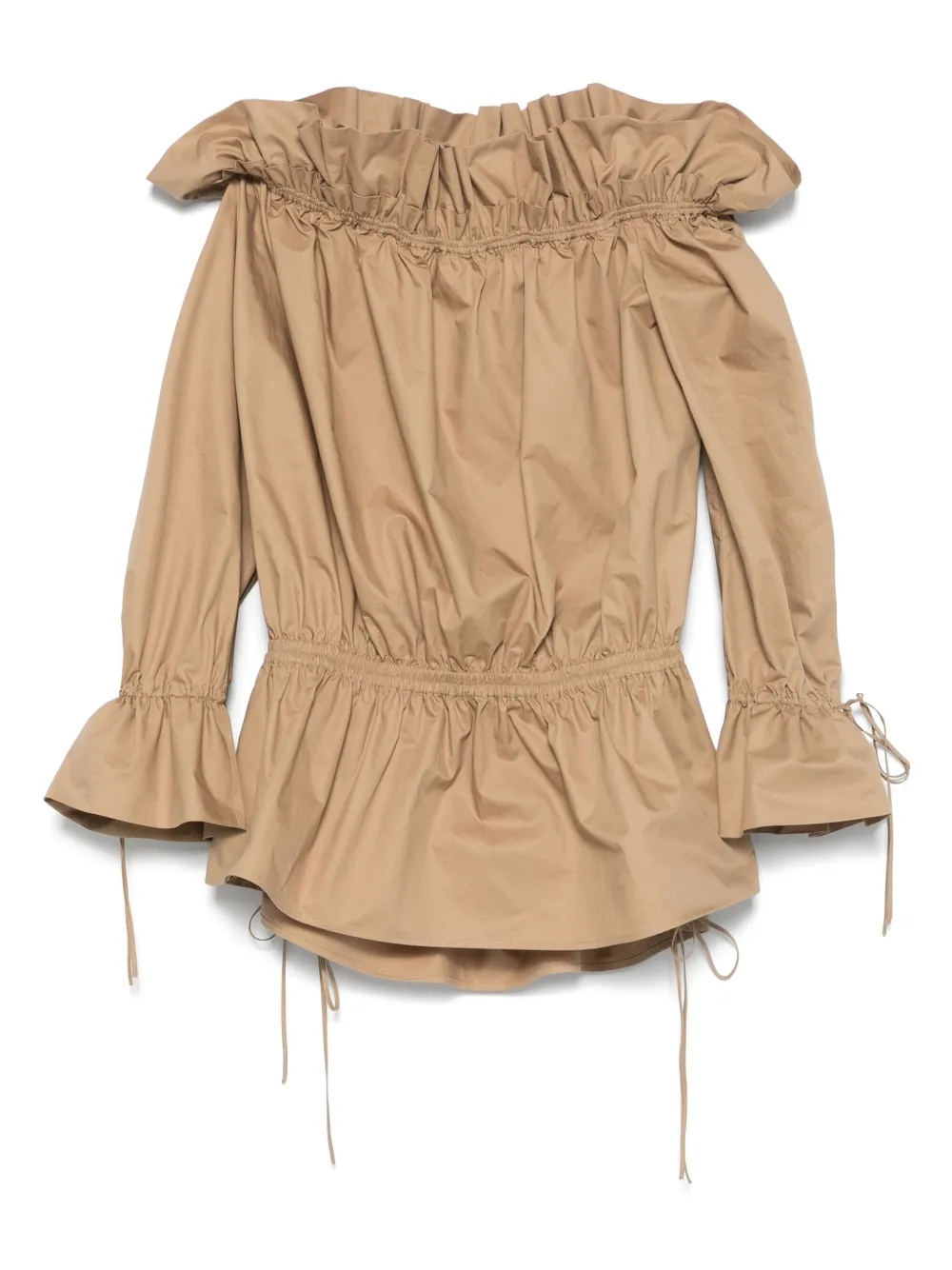 Saint Laurent Off-shoulder Mini Dress In Brown