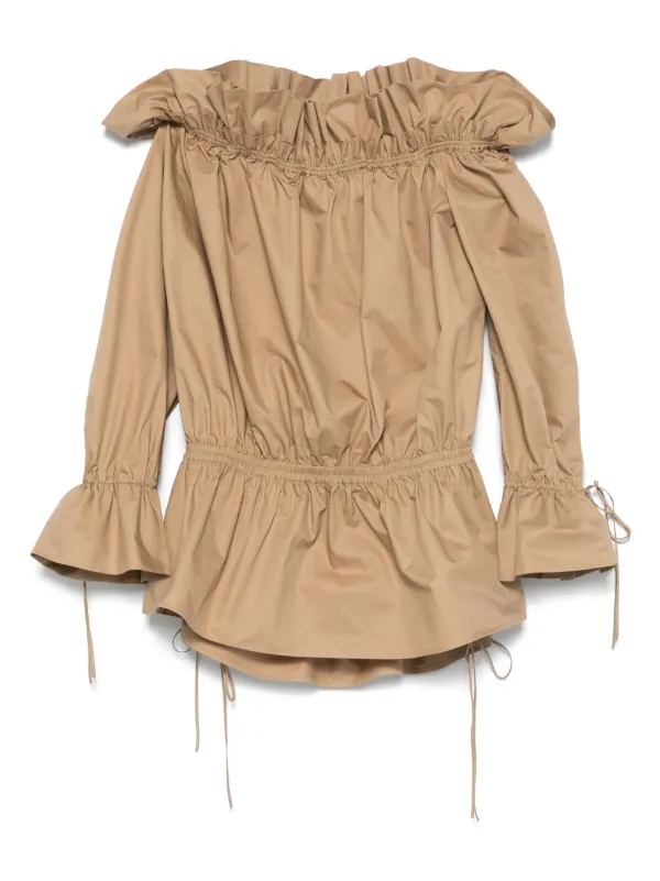 Saint Laurent Mini Ruffled Off-Shoulder Dress - Brown