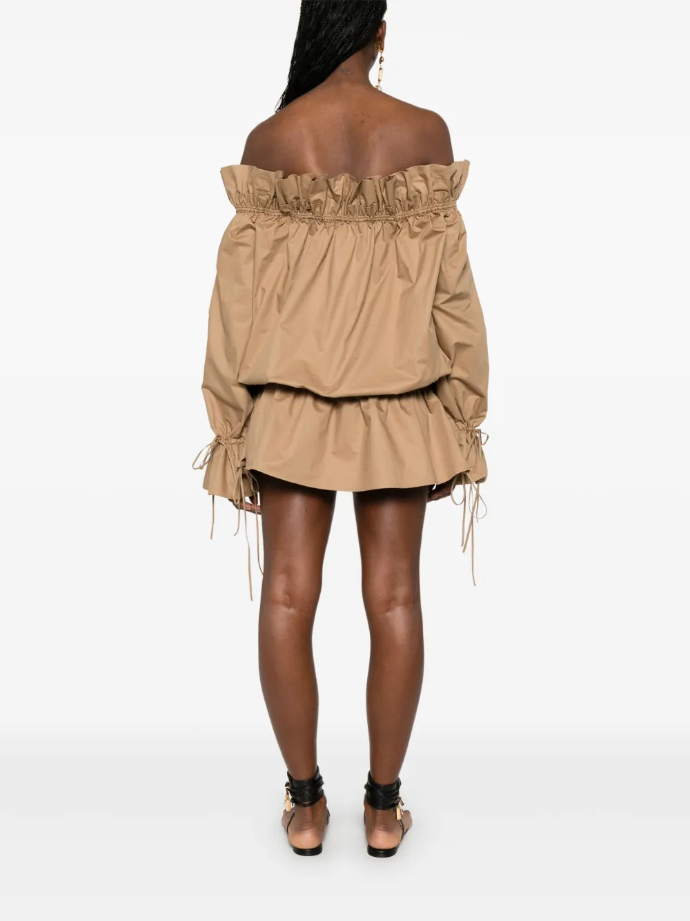Saint Laurent Off-shoulder mini-jurk Bruin