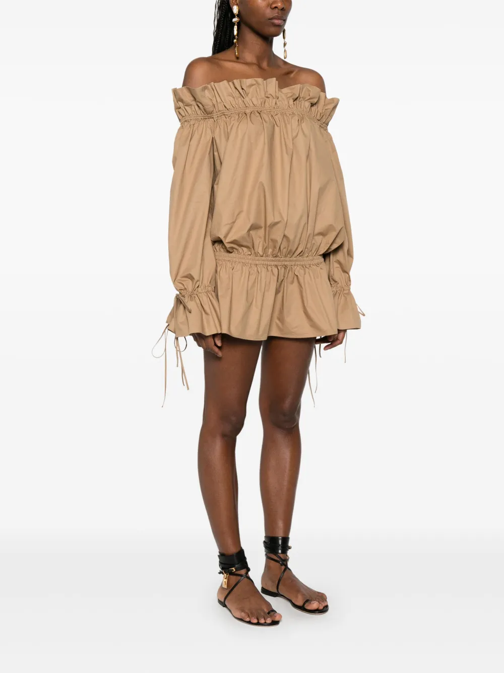 Saint Laurent Off-shoulder mini-jurk Bruin