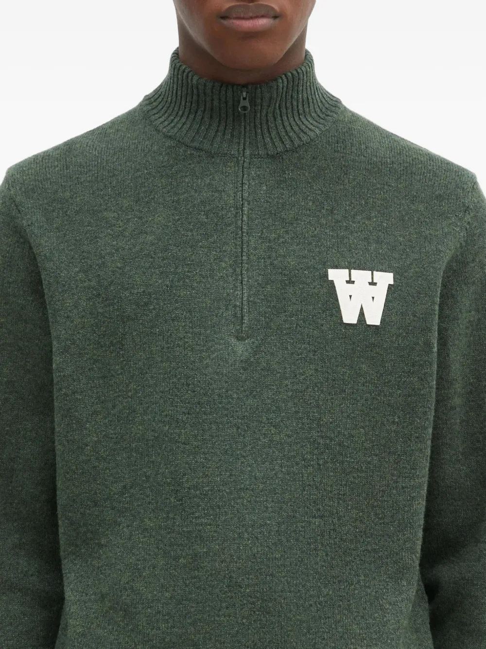 Wood Trui met halve rits en logodetail Groen
